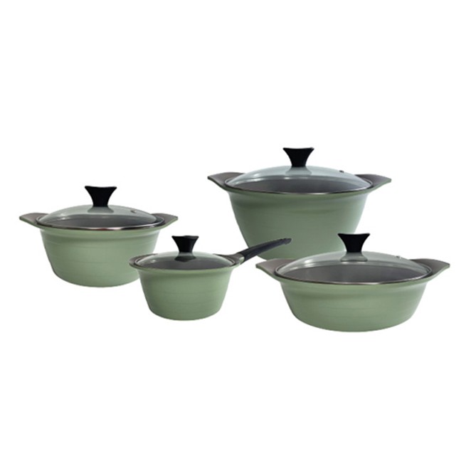 Bộ 4 nồi Gốm nội địa Hàn màu xanh ngọc hiệu Living on Basico ( quánh 18cm, nồi 20cm, nồi lẩu 24cm, nồi sâu lòng 24cm)