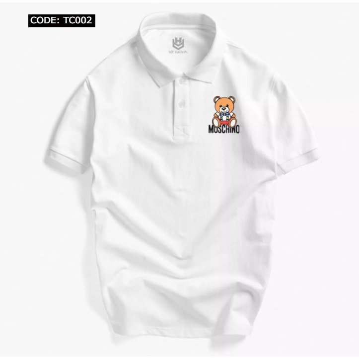 Áo Thun Có Cổ Nam Nữ Vải Cá Sấu 4 Chiều, Áo Thun Cổ Trụ In Hình Logo Gấu Mochino Phong Cách Hàn Quốc TC002