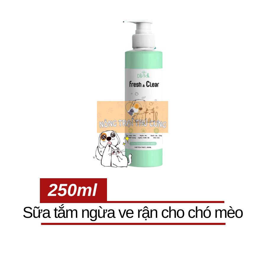 Sữa Tắm DIVA Ngừa Ve, Bọ Chét, Nấm, Giảm Ngứa Fresh & Clear 250ml