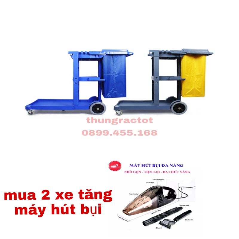 Xe dọn vệ sinh túi vải chữ L xanh/xám