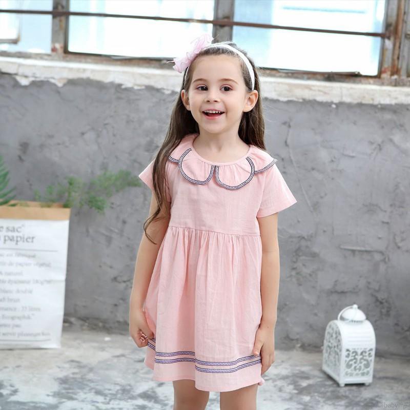 Đầm ngắn tay cổ Peter Pan in họa tiết dễ thương dành cho bé gái