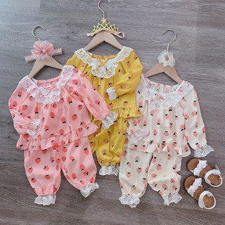 BỘ PIJAMA ĐŨI PHỐI REN PHONG CÁCH TIỂU THƯ, ĐIỆU DÀ CHO BÉ GÁI 1-3 TUỔI, SIZE 11-22KG