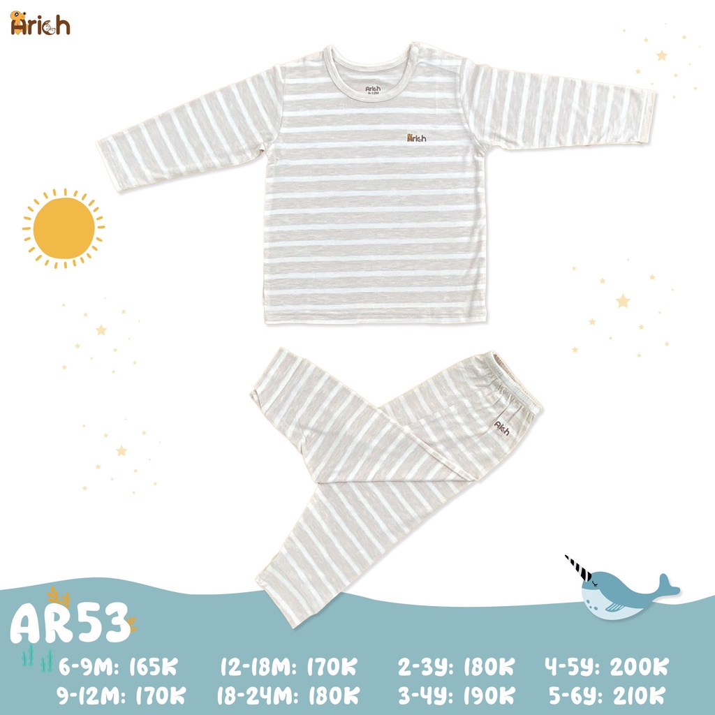 Bộ dài vai hoạ tiết sọc mới vải sợi tre Arich cho bé