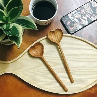 Muỗng Tim Gỗ Decor, Thìa gỗ hình trái tim thân thẳng muỗng to, trang trí chụp ảnh quảng cáo
