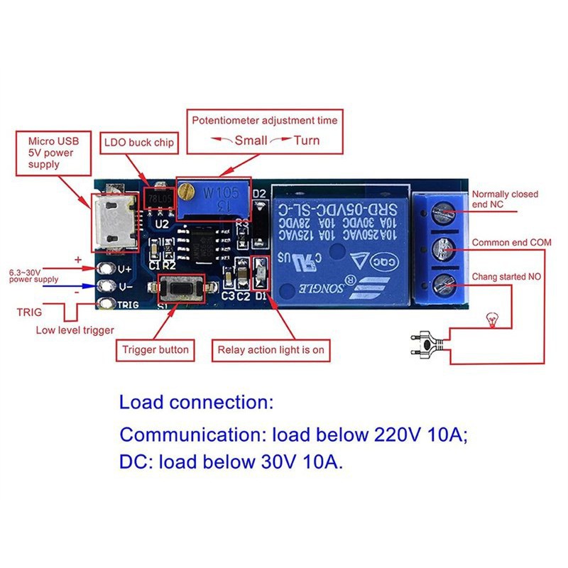 Module Relay Tạo Trễ 1 Kênh 5v - 30v (Mạch role tạo trễ)