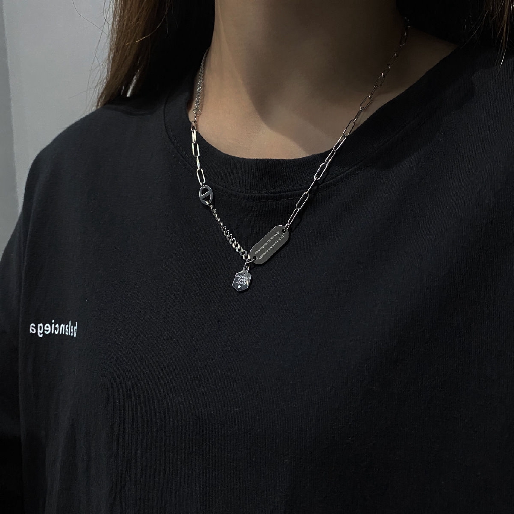 Dây Chuyền Thép Titan Phối Mặt Khắc Chữ Phong Cách Hàn Quốc 22471