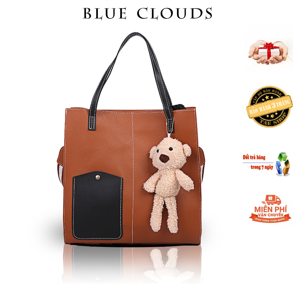 (XẢ KHO 3 NGÀY) Túi xách nữ túi tote da cao cấp BLUE CLOUDS ô cửa tặng kèm gấu teddy kute- TXN19