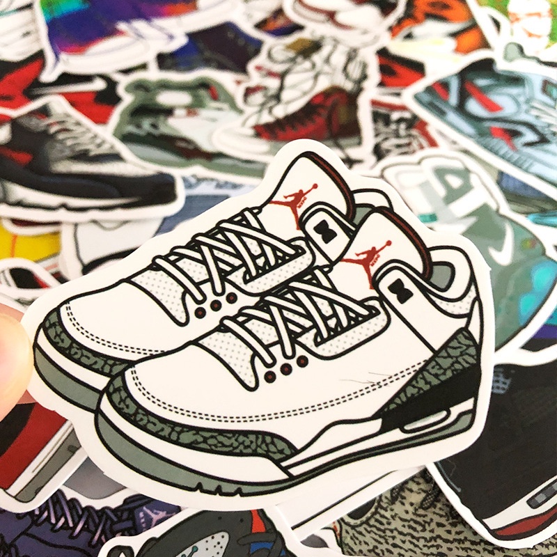 Sticker Giày Sneaker Nike Jordan Set 50 Miếng Decal Cắt Sẵn Dán Điện Thoại Laptop Sổ Xe Tường Mũ Bảo Hiểm Ván Trượt Vali