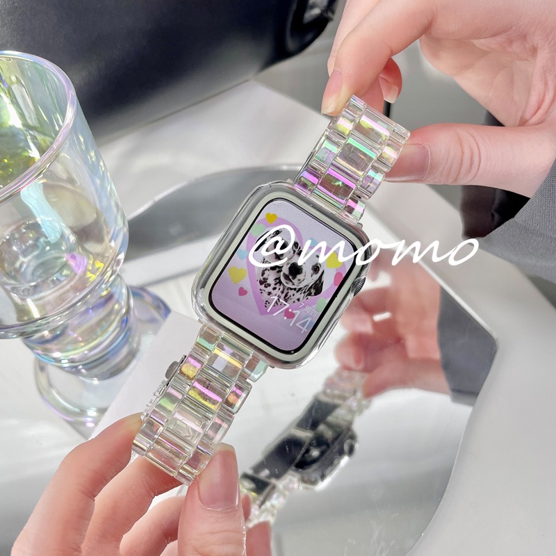 Dây Đeo Nhựa Màu Laser 2 Trong 1 Cho Đồng Hồ Thông Minh Apple Watch Series 7 6 5 4 3 2 1 41mm 45mm 44mm 40mm