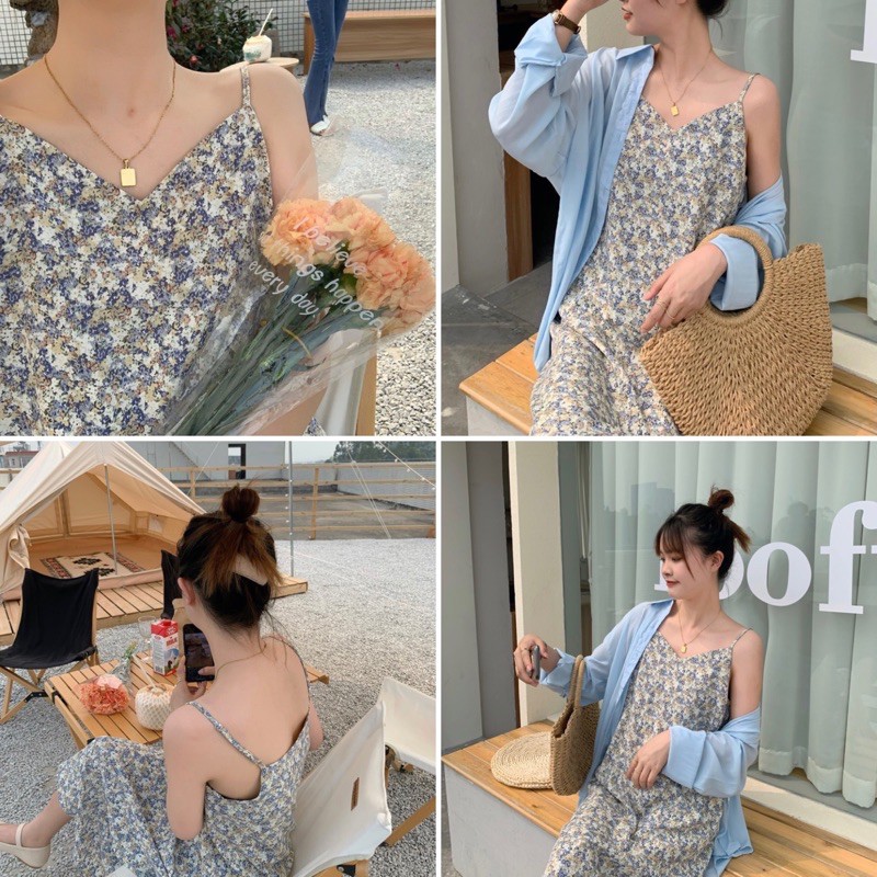 Váy hai dây voan lụa 2 lớp dáng A basic họa tiết hoa nhí Ulzzang style 🌸 Hàng quảng Châu