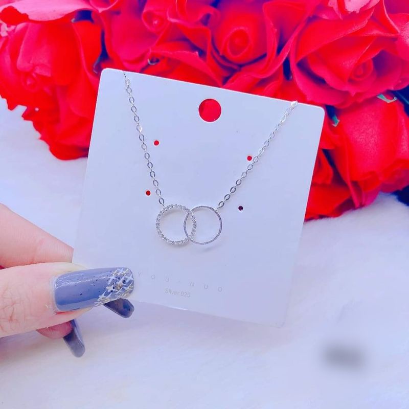 Dây chuyền bạc nữ DaLiA Jewelry dây chuyền mặt tròn lồng nạm đá tinh tế vòng cổ ...