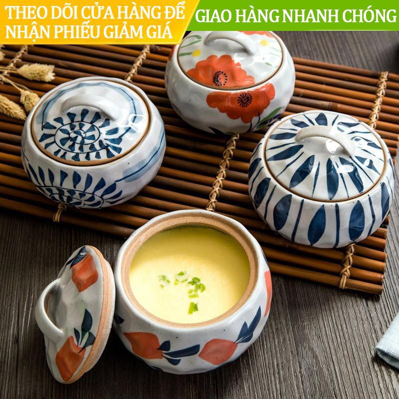 ♣☋【ready stock】Chén sứ nhỏ có nắp đậy họa tiết trang nhã phong cách Nhật Bản