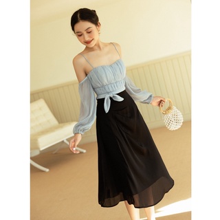 Olv - áo off shoulder top in sky