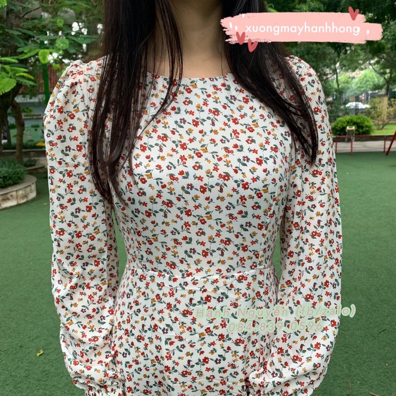 Váy hoa nhí dài tay vintage - Váy dài tay mùa thu