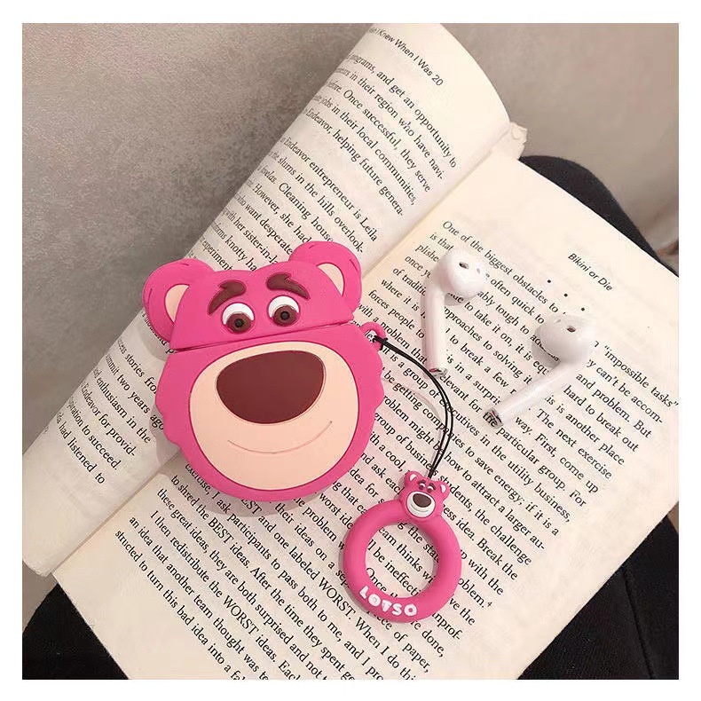 Vỏ bảo vệ tai nghe bluetooth Airpods bằng Sillicone dẻo, ốp Case cute, Airpods 2/pro - GẤU HỒNG