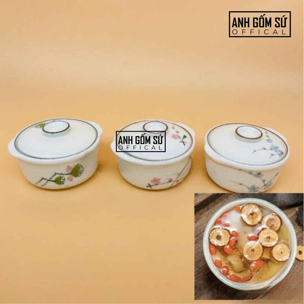 Bát nắp ăn súp, bát sứ Bát Tràng chính hãng có nắp đựng gia vị cao cấp