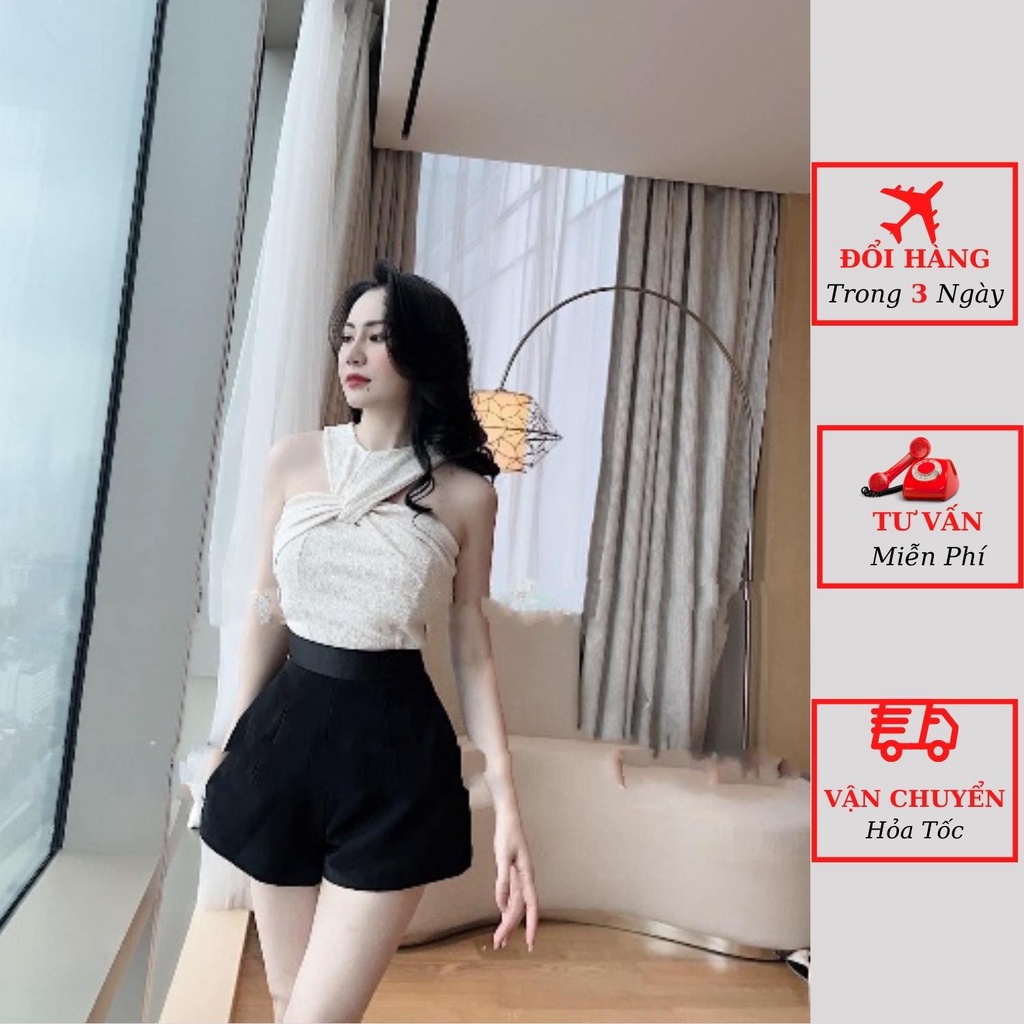 Áo 2 dây nữ xoắn ngực cổ yếm ôm body phong cách sexy đi biển du lịch ulzzang Hàn Quốc