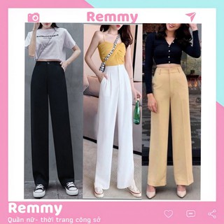 Quần ống rộng nữ Culottes tây âu ống suông dáng dài cạp cao vải màu đen trắng be