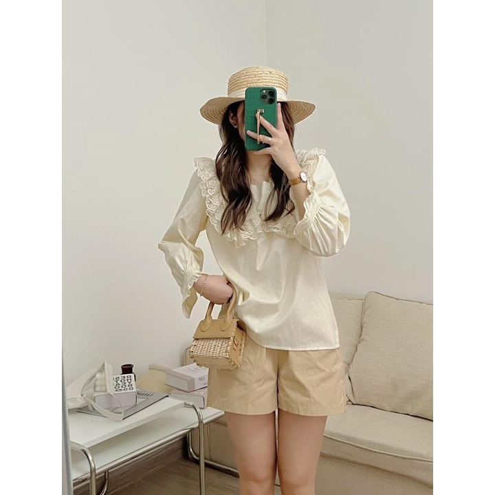 [ẢNH THẬT] Áo Sơ mi vintage Bèo Viền Cổ Dáng Form Rộng Hàn Quốc