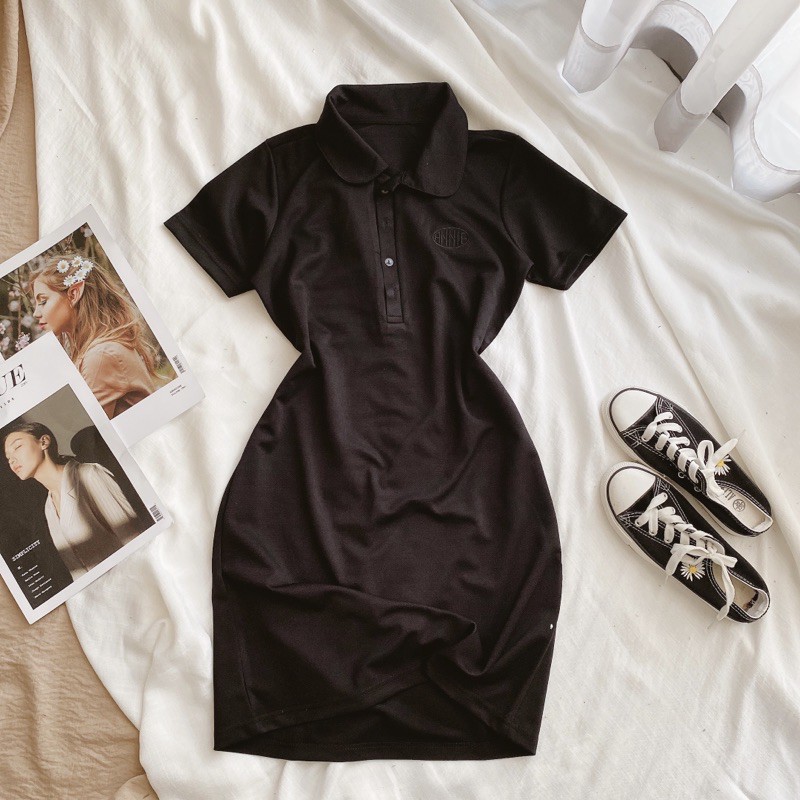 Đầm thun polo đen thêu | BigBuy360 - bigbuy360.vn