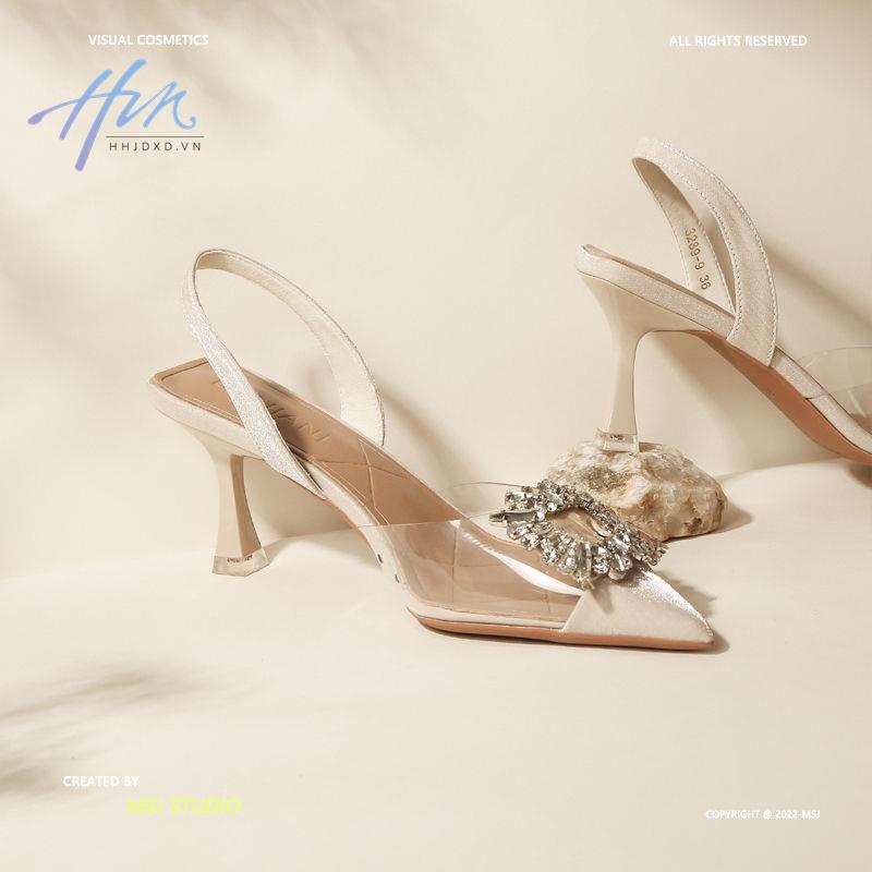 Giày Sandal Cao Gót Mũi Nhọn Quai Trong Suốt Đính Đá Sang Trọng Thời Trang Mùa Hè Dành Cho Nữ
