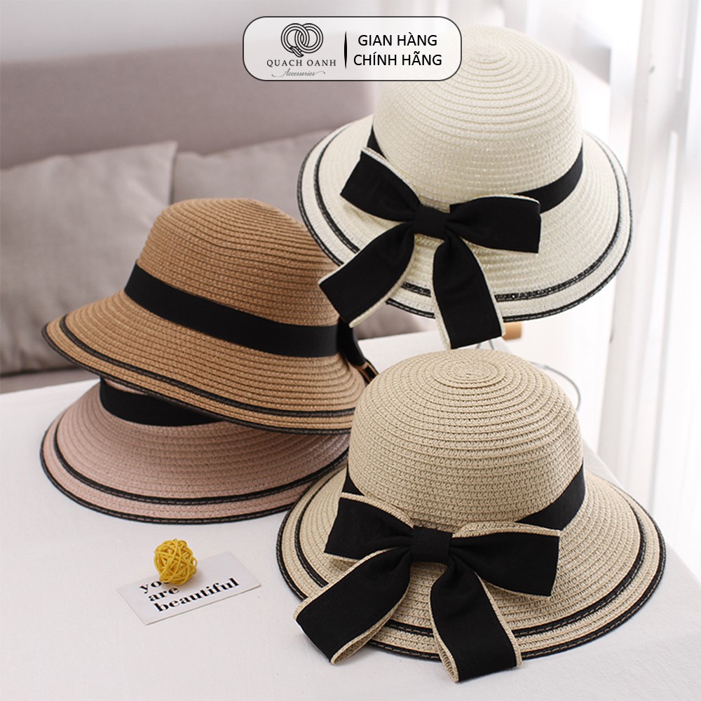 Mũ nón cói QO ACCESSORIES vành rộng đai nơ to cho mẹ và bé đi biển mùa hè MU36