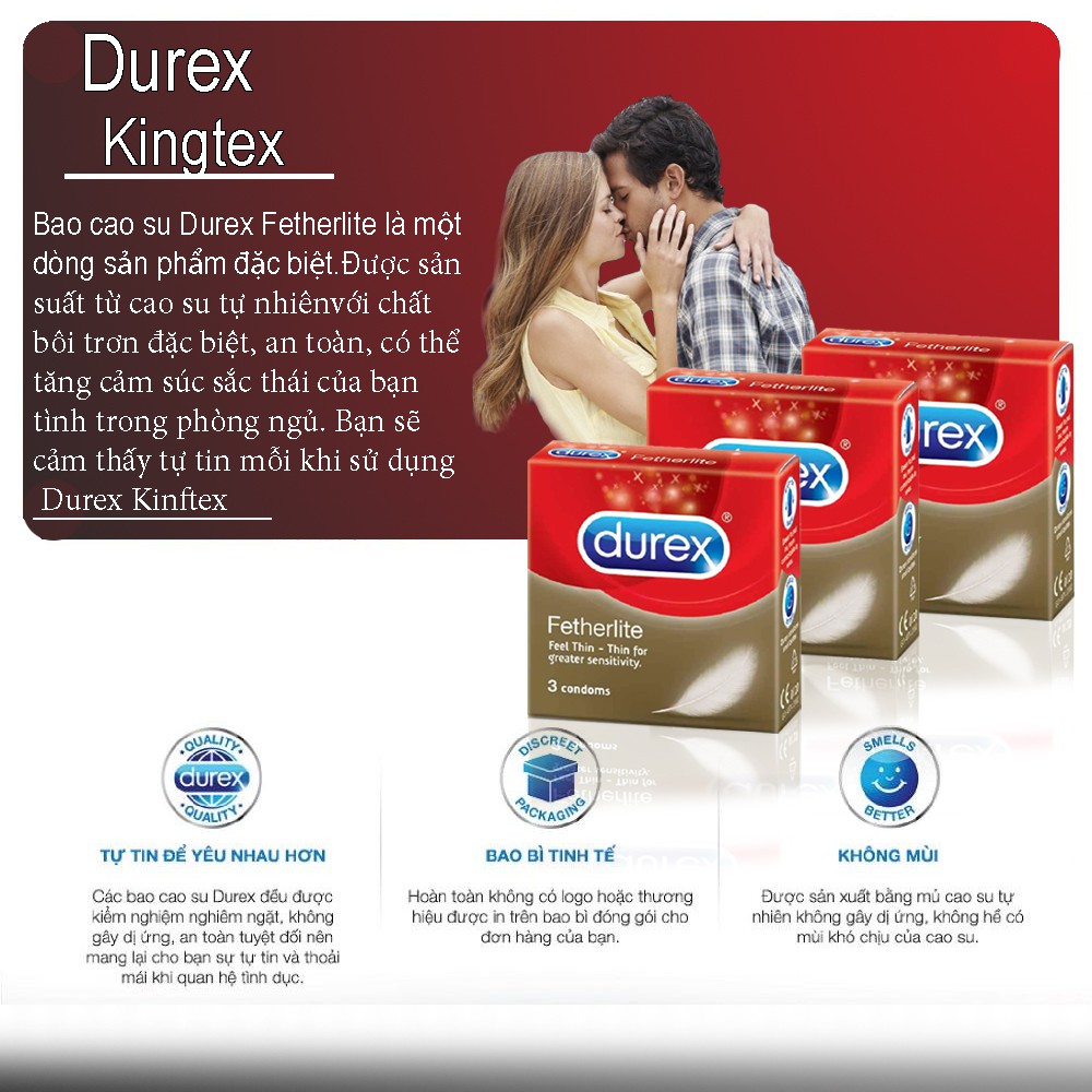 [ Tặng Xmen ] ComBo 3 Hộp Bao Cao Su Durex Fetherlite || Siêu Mỏng, Chống Suất Tinh Sớm_Hộp 3 chiếc