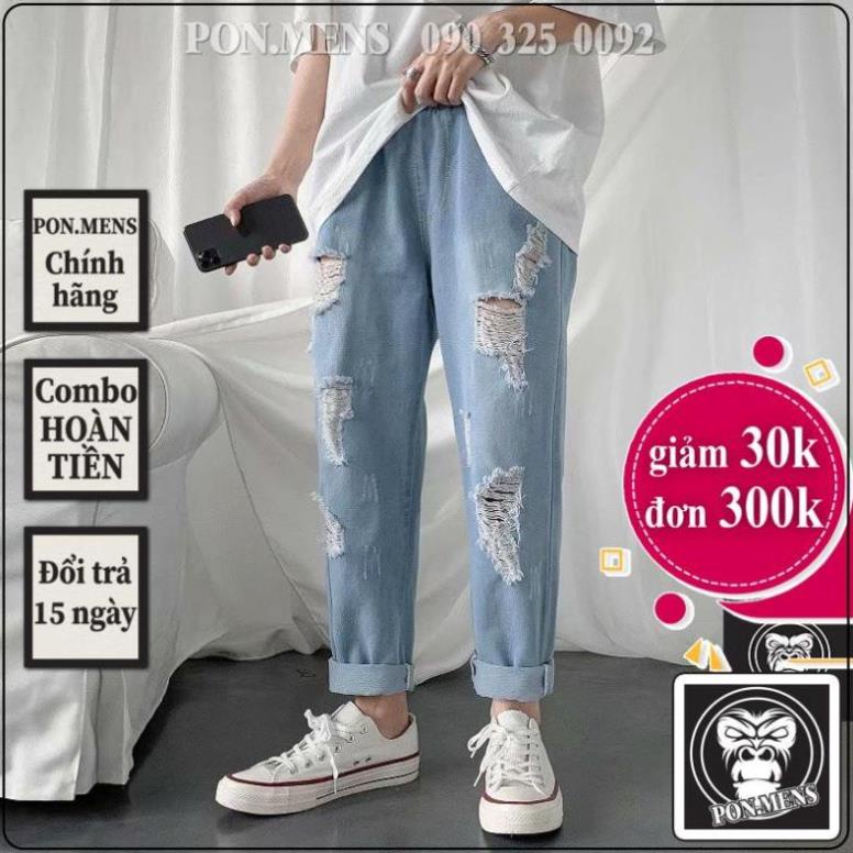 Quần jean baggy nam rách gối tả tơi trông bụi bặm 2021 Pon.mens ! '