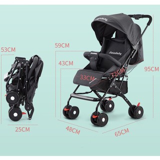 Xe đẩy du lịch gấp gọn cho bé, Xe đẩy trẻ em giá rẻ 3 tư thế kiểu dáng vali có tay kéo mang theo tiện lợi JIAWABABY-609