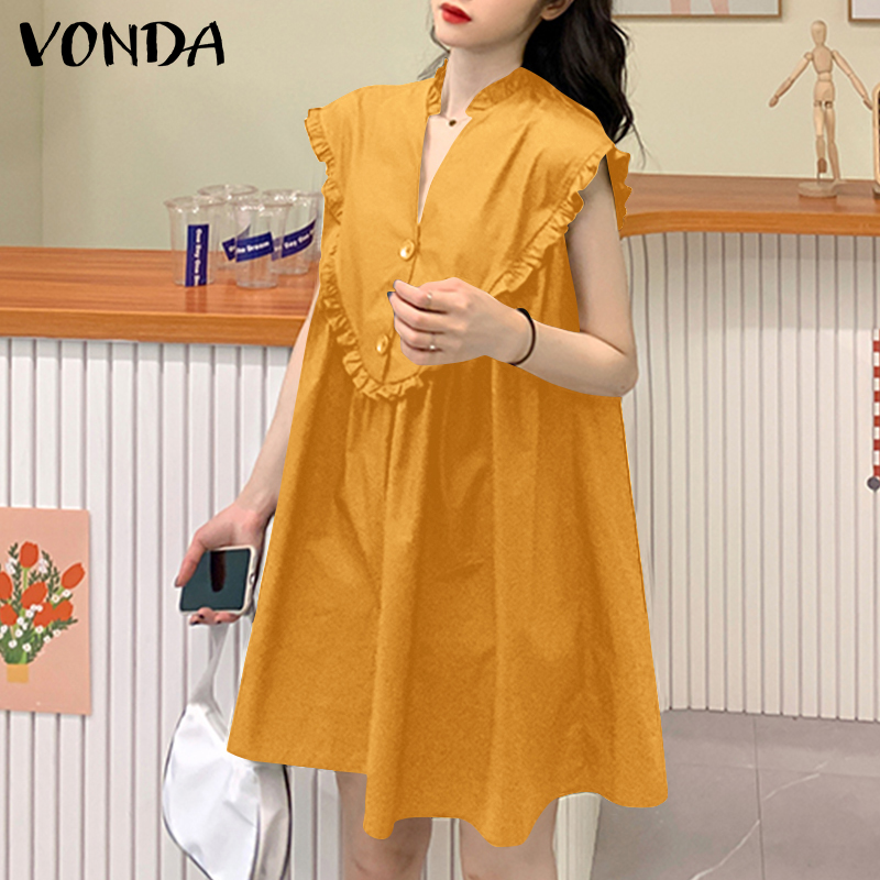 Đầm VONDA thiết kế sát nách cổ V phong cách Hàn Quốc thời trang cho nữ | BigBuy360 - bigbuy360.vn