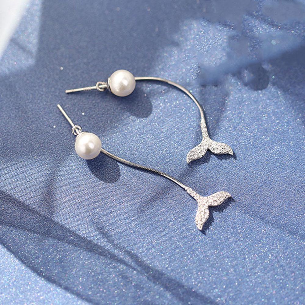 Vanes1 Quà Tặng Bông Tai Dài Hàn Quốc 925|Bông Tai Dáng Dài Hình Đuôi Nàng Tiên Cá Thời Trang