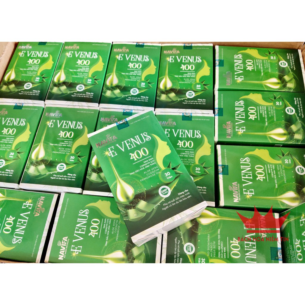 Vitamin E - Nha đam - E VENUS 400 - chống lão hóa làm đẹp da, ngừa sạm da, nhăn da hiệu quả - Hộp 30 viên Chuẩn GMP Bộ Y