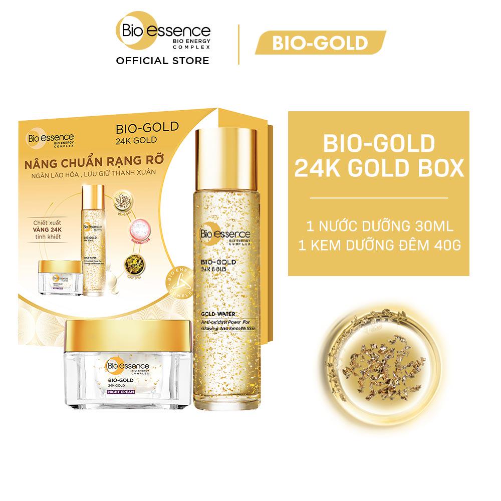 Hộp Quà Bio-essence Kem Dưỡng Ban Đêm Bio-Essence Bio-Gold 40gr và Nước Dưỡng Bio Gold 30ml