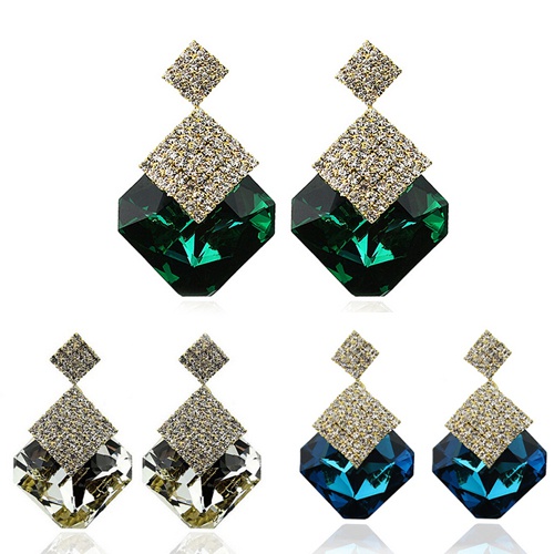 Bông tay thiết kế dạng vuông đính đá sang trọng quý phái dành cho nữ