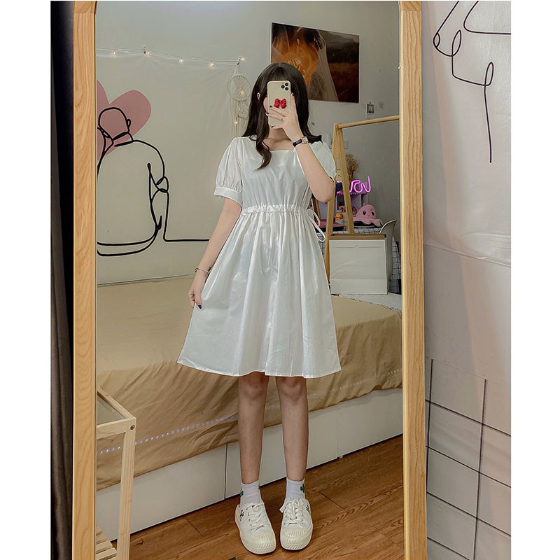 Váy Nữ Tay Bồng Rút Eo Cổ Vuông Đủ Size M6018 -Teen 888 | BigBuy360 - bigbuy360.vn