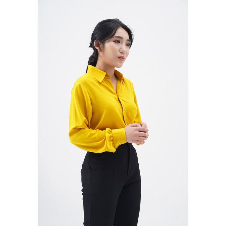 Áo sơ mi nữ công sở cơ bản vàng cổ đức lộ cúc - vàng sáng Jill Harriet