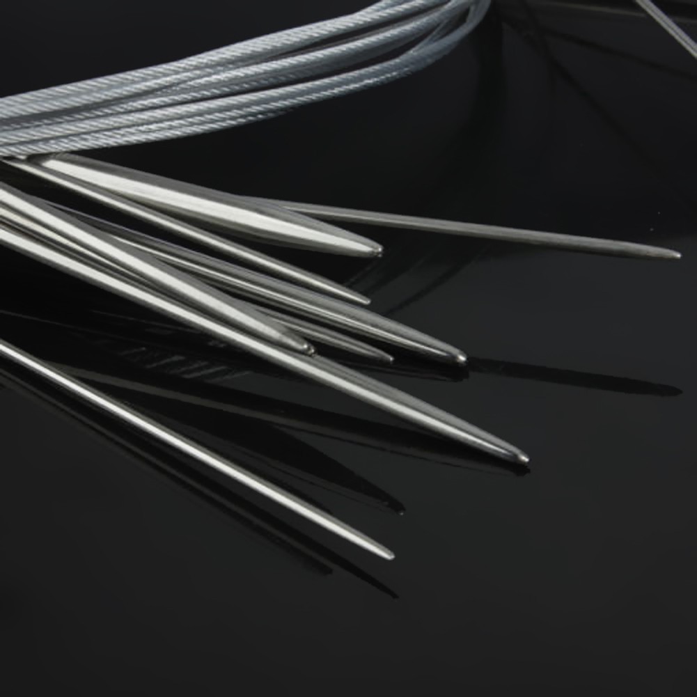 Bộ 11 kim đan len chất liệu không gỉ thiết kế cong dài 32" 80cm kích thước số 6-16