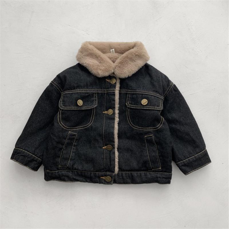 Áo Khoác Denim Lót Lông Cừu Giữ Ấm Thời Trang Cho Bé Trai