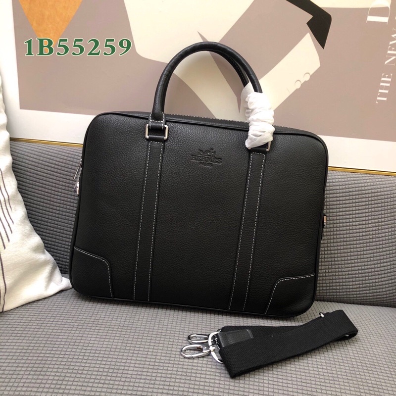 Cặp xách công sở da thật cao cấp thương hiệu Hermes HM màu đen trơn
