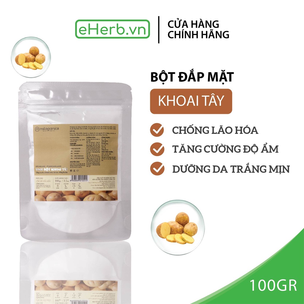 Tinh bột khoai tây đắp mặt nạ dưỡng da trắng mịn, chống lão hóa MILAGANICS 100g (túi zip)
