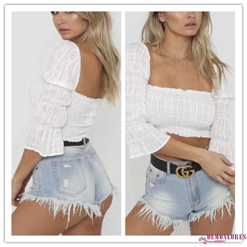 Áo croptop hở lưng kiểu vải dún phong cách 2019 cho nữ