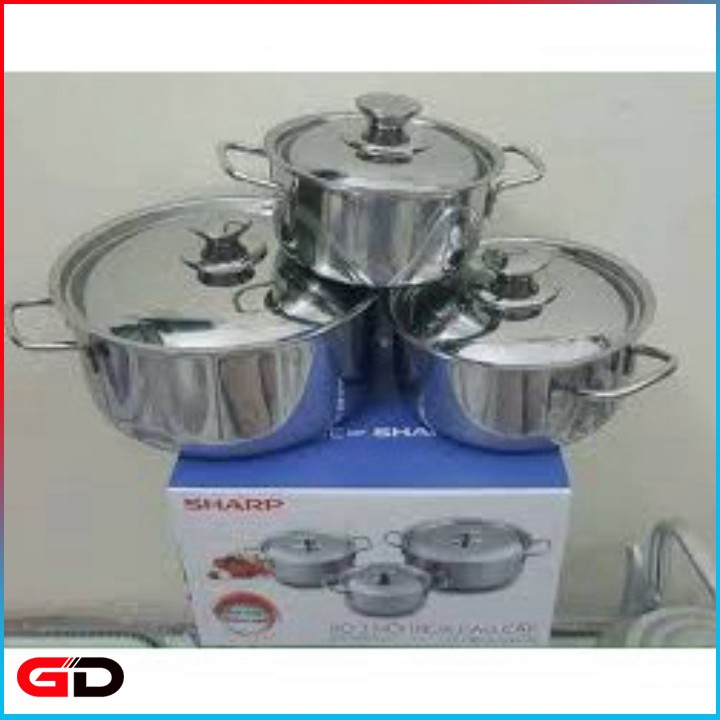 SET BỘ 3 NỒI SHARP INOX 304 DẦY ĐẸP BỀN