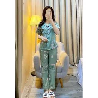 Đồ Bộ Pijama Nữ Lụa Mango Cao Cấp,Tay Ngắn Quần Dài,Hàng Thiết Kế,Chất Vải Mềm Mịn,Siêu Mát