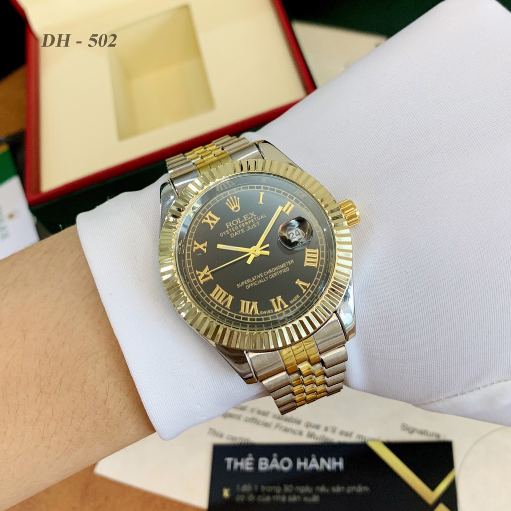 [rolex nam] Đồng hồ nam Rolex - mặt tròn viền băm dây kim loại cao cấp DH502 ngochang108