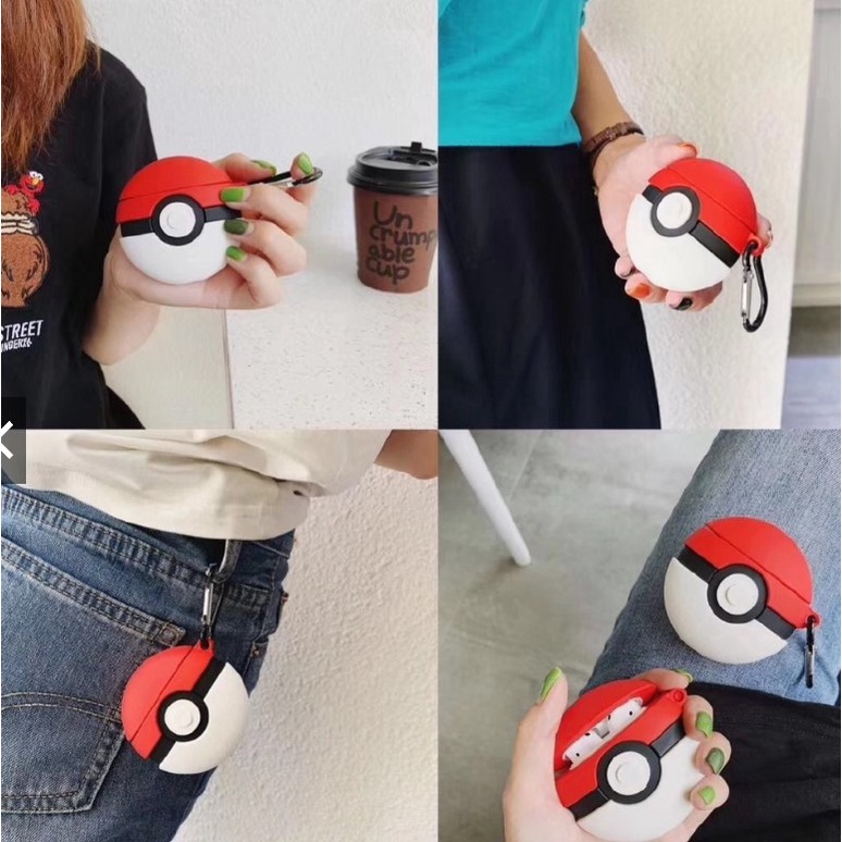 Vỏ bảo vệ hộp sạc tai nghe Airpods chất liệu silicon mềm chống rơi hình quả cầu Pokemon