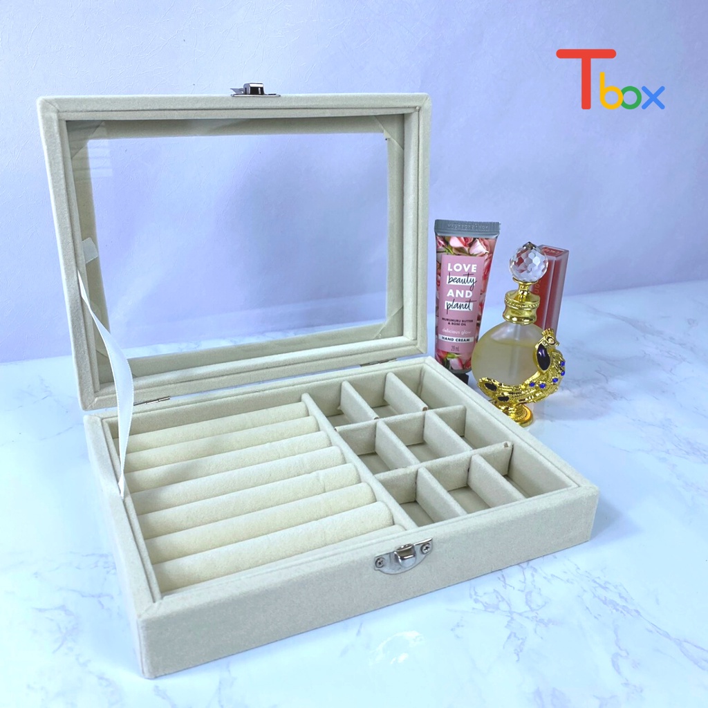 Hộp đựng trang sức - Hộp đựng nữ trang 1 tầng bọc nỉ nhung. Kích thước: 20 x 15 x 5 cm