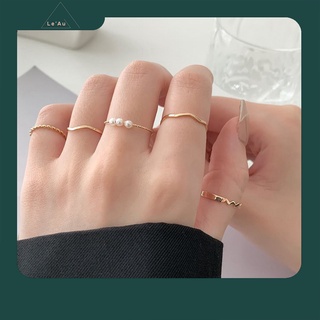 Set nhẫn 5 món hai màu vàng/bạc Hàn Quốc_LeAu N12