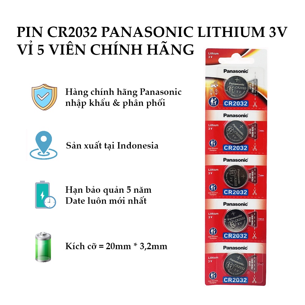 Vỉ 5 viên Panasonic CR2032 / CR2025 / CR2016 lithium 3V chính hãng