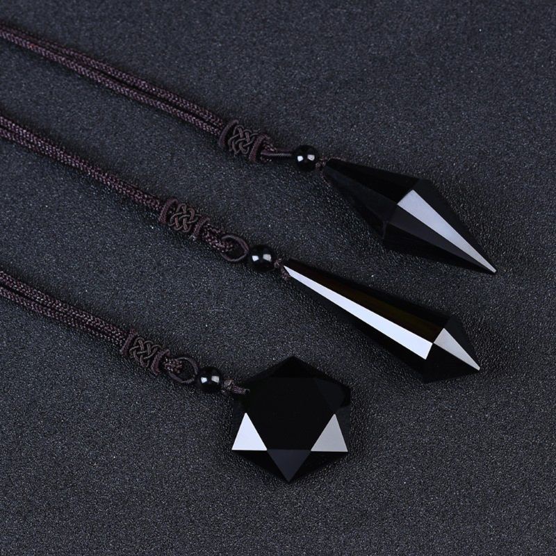 Vòng cổ Mặt Đá Obsidian Đen Đơn Giản Cho Nam Và Nữ