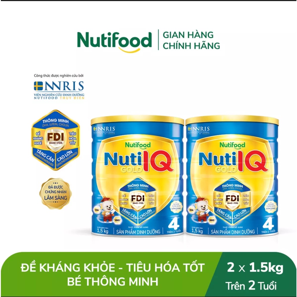 [HSD T11-2023] Combo 2 Hộp Sữa Bột Nutifood Nuti IQ Gold 4 1.5kg/lon